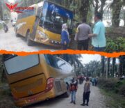 Salut! Polisi Bantu Mobil Bus Yang Terpelosok Di Wisata Henferd Land XIII Koto Kampar