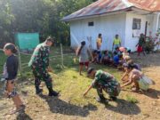 Pos Baen Satgas Yonkav 6/Naga Karimata Laksanakan Gotong Royong Bersihkan Polindes