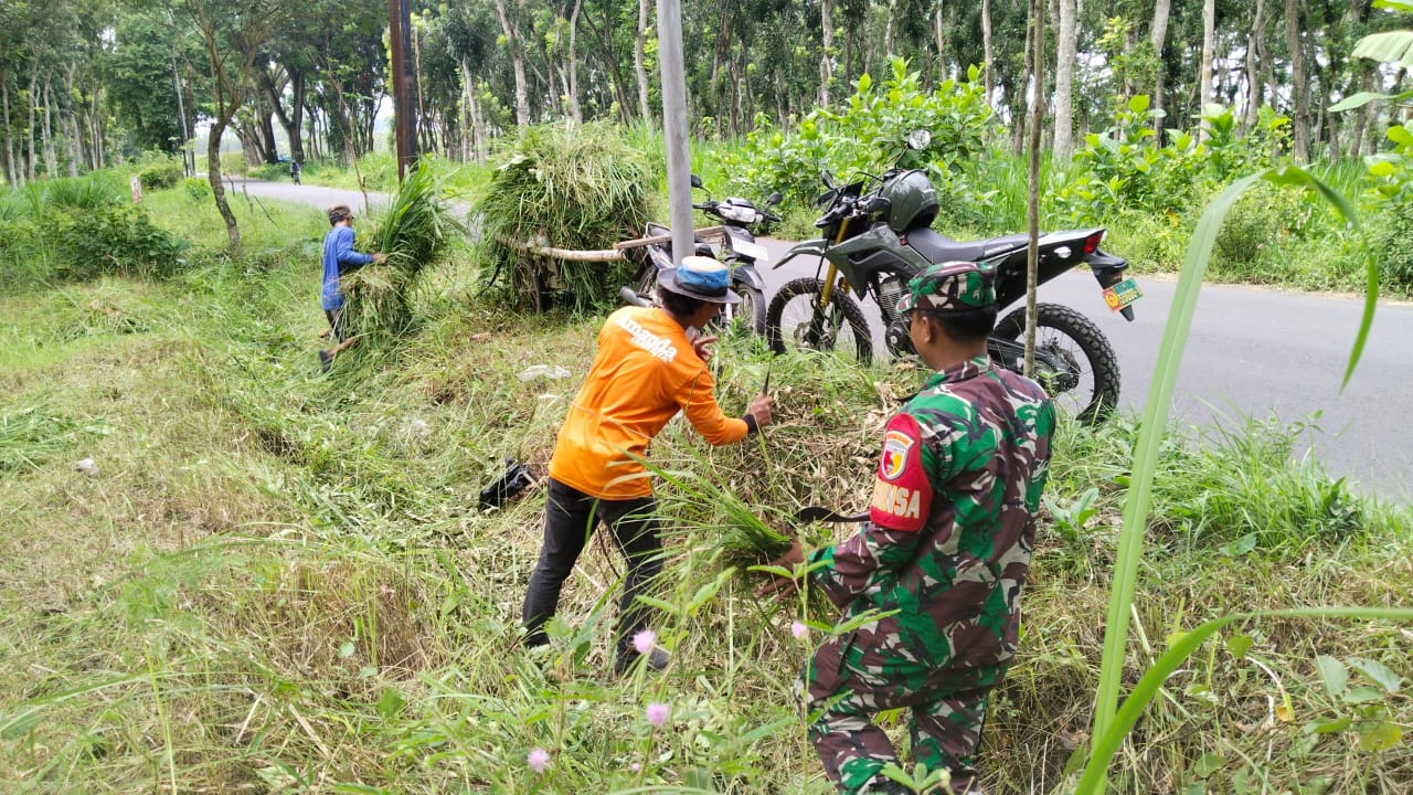 Bersama Warga, Babinsa Koramil 0808/10 Kademangan Kerja Bakti Pembersihan Parit