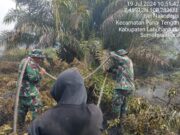 Personel Koramil jajaran Kodim 0321/Rohil bersinergi dengan Tim Gabungan lakukan Verifikasi dan Pemadaman Titik Api di Wilayah Kab. Rohil