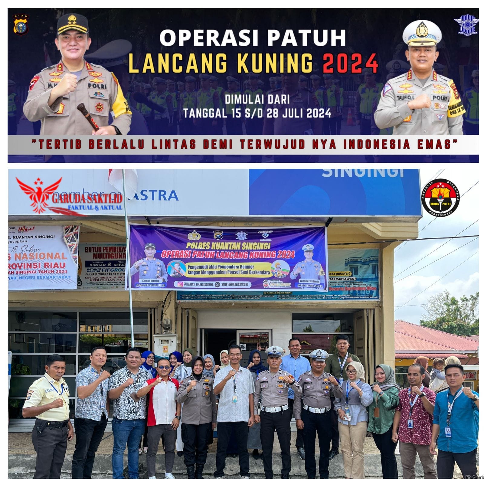 Satgas Preemtif Polres Kuansing Laksanakan Pemasangan Spanduk Himbauan dalam Rangka Operasi Patuh Lancang Kuning 2024