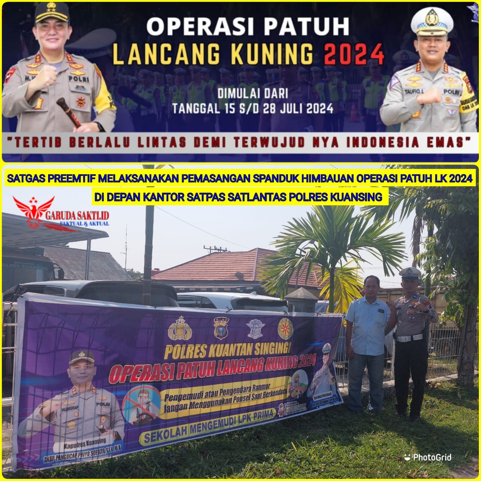 Satgas Preemtif Polres Kuansing Gelar Pemasangan Spanduk Himbauan Operasi Patuh Lancang Kuning 2024