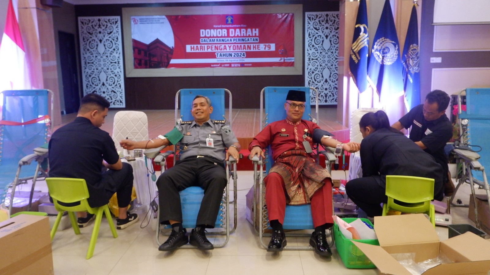 Semarakkan Hari Pengayoman Ke-79, Rutan Pekanbaru Ikuti Kegiatan Donor Darah Di Kanwil Kemenkumham Riau