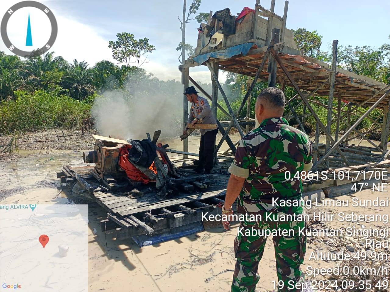 Polsek Kuantan Hilir Gelar Operasi Penindakan PETI Bersama Upika Terkait Pengaduan Masyarakat di Desa Koto Rajo