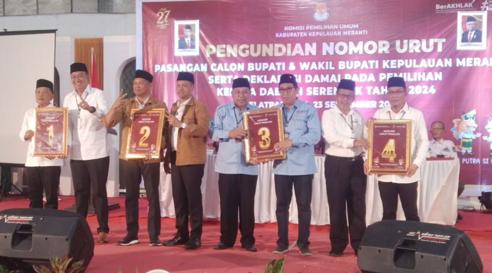 Pengundian Selesai, Berikut Nomor Urut 4 Paslon di Pilkada Kepulauan Meranti 2024