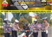 Sat Lantas Polres Kuansing Gelar Kampanye Keselamatan, Pemasangan Stiker, dan Penyebaran Brosur Tertib Berlalu Lintas
