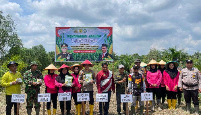 Kelompok Tani Berkah Alam Purnama Bersama Polsek Kempas dan Bhayangkari Tanam Jagung Dukung Program Ketahanan Pangan