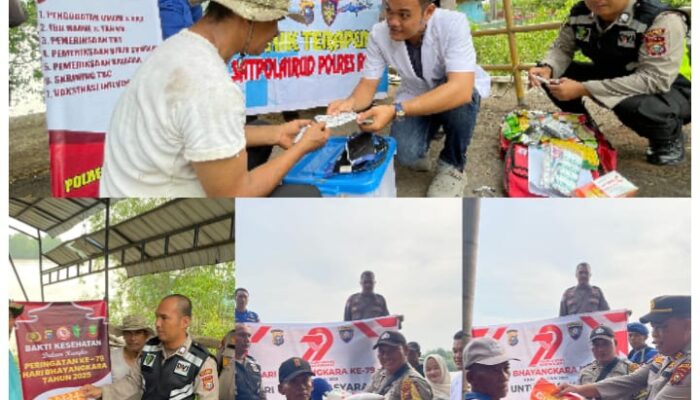 Polres Rohil Gelar Program Sembako dan Bakti Kesehatan di Pesisir Pantai Sambut HUT Bhayangkara ke-79
