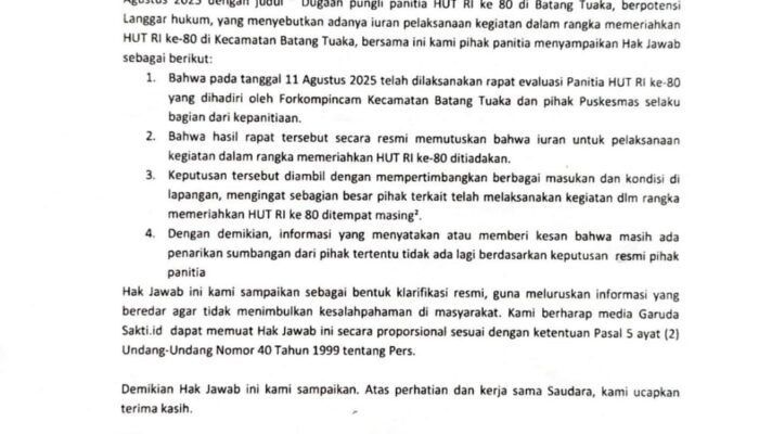 Panitia HUT RI ke-80 Batang Tuaka Klarifikasi Isu Dugaan Pungli, Iuran Resmi Ditiadakan