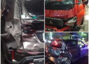 Laka Beruntun di Depan Terminal Bangkinang, Dua Mobil Ringsek Ditabrak Truk dari Arah Pekanbaru