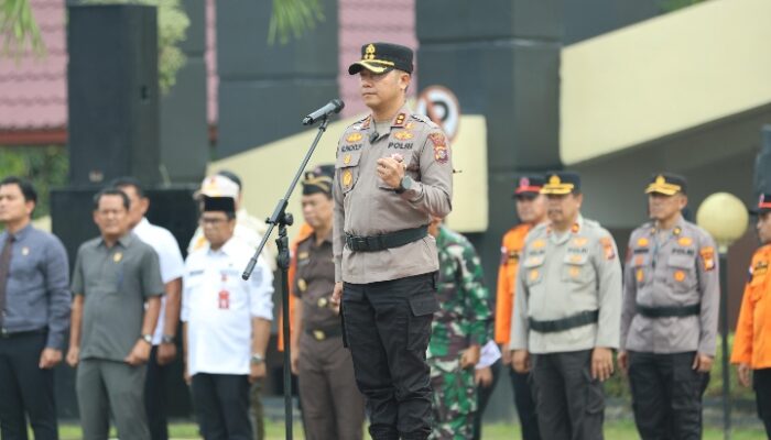 Kapolres Kuansing AKBP Raden Ricky Pratidiningrat, S.I.K., M.H. Pimpin Apel Kesiapan Tanggap Darurat Bencana Cuaca Ekstrem dan Hidrometeorologi