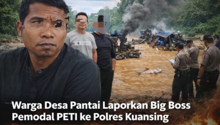 Warga Desa Pantai Laporkan Big Boss Pemodal PETI ke Polres Kuansing, Sungai Batang Potai Tercemar