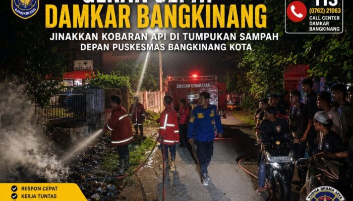 Gerak Cepat Damkar Bangkinang Jinakkan Kobaran Api di Tumpukan Sampah Depan Puskesmas Bangkinang Kota