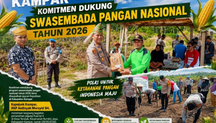 Dukung Swasembada Pangan 2026, Kapolsek Kampar Pimpin Penanaman Jagung Kuartal II di Rumbio Jaya