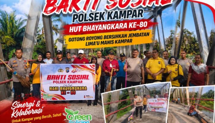 HUT Bhayangkara ke-80, Lintas Sektor Gotong Royong Bersihkan Jembatan Lima’u Manis