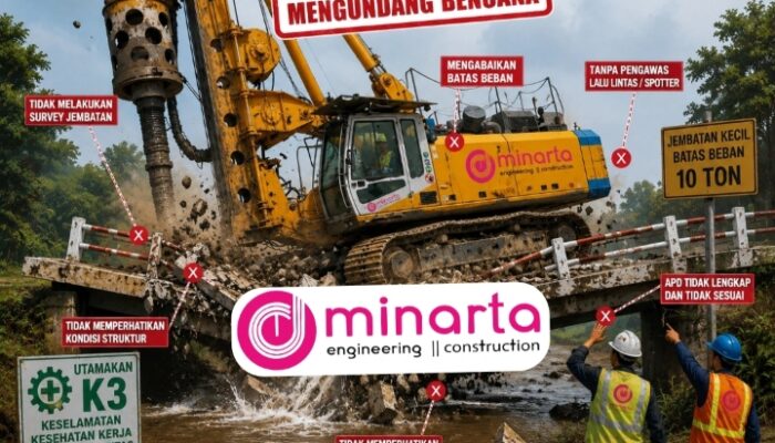 Diduga Dilintasi Alat Berat PT Minarta Dutahutama, Jembatan Jalan Nelayan Ujung Pekanbaru Ambruk