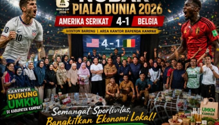 Nobar Pildun Amerika Serikat Tundukkan Belgia 4-1! Nobar Piala Dunia 2026 di Area Kantor Bapenda Zamhur. ST.,MM Bergemuruh Saatnya Dukung UMKM Di Kab-Kampar