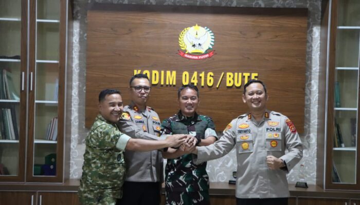 Kapolres Bungo Bersama Kapolres Tebo Sambangi Kodim 0416/Bute, Perkuat Sinergi TNI-Polri