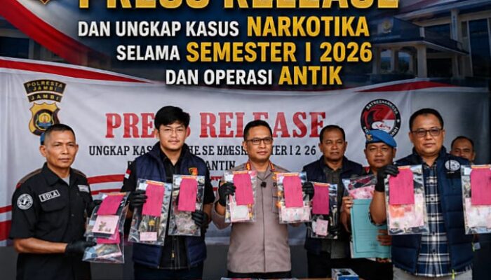 ‎Polresta Jambi Gelar Press Release Bersama Tim Satresnarkoba Ungkap Kasus Narkotika Semester 1 2026