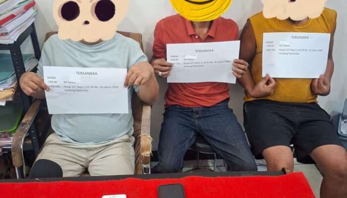 Diduga Tiga Pria Penyalahgunaan Narkotika Berhasil Diamankan Tim Personel Satresnarkoba Polresta Jambi