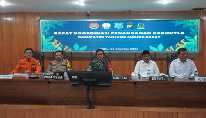 Danrem 042/Gapu Brigjen TNI Nyamin Pimpin Rakor Karhutla di Tanjab Barat, Perkuat Sinergi Lintas Instansi