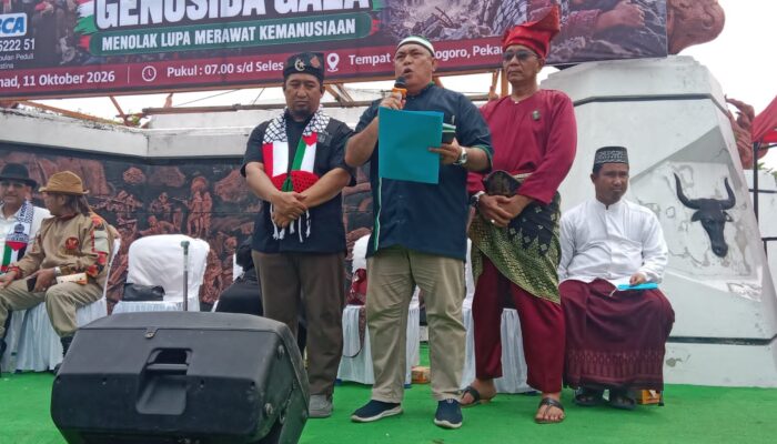 Ratusan Massa Gelar Aksi Bela Palestina di Tugu Perjuangan Diponegoro Dikawal Hulubalang LAMR, “Sebagai Bentuk Pengamanan Swakarsa”