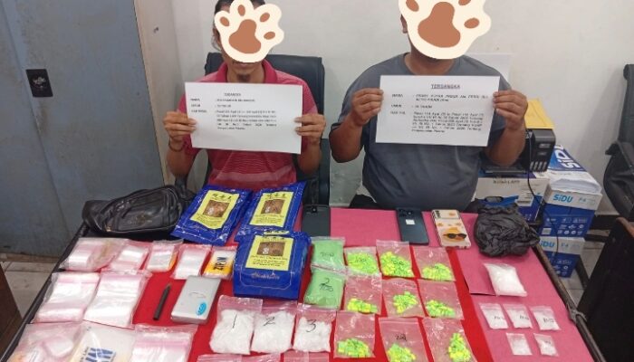 TIM SATRESNARKOBA POLRESTA JAMBI BERHASIL UNGKAP 1,5 KG SABU, 583 BUTIR EKSTASI DAN 302 GRAM EKSTASI SERBUK, DUA PELAKU DITANGKAP